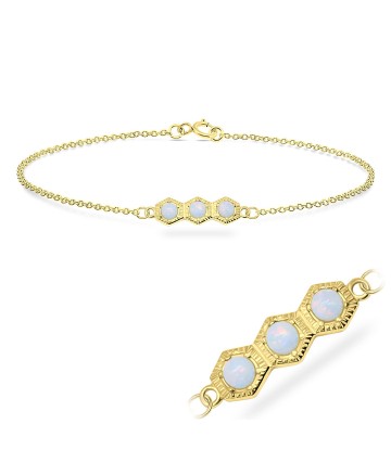 Gold Plated Opal on Hexagon Silver Bracelet BRS-544-GP